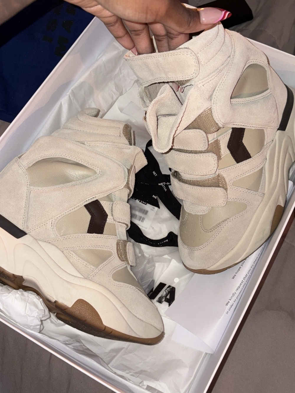 Isabel Marant Beige and Brown High-Top Velcro Sneakers